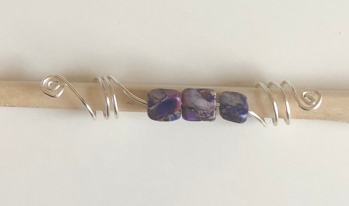 Purple Stone and Silver Loc Jewelry | Purple Semi-precious Dread Bead